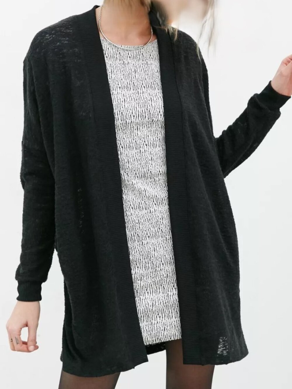 SILENCE + NOISE Cardigan Duster Maxi Jet Black Womens Large